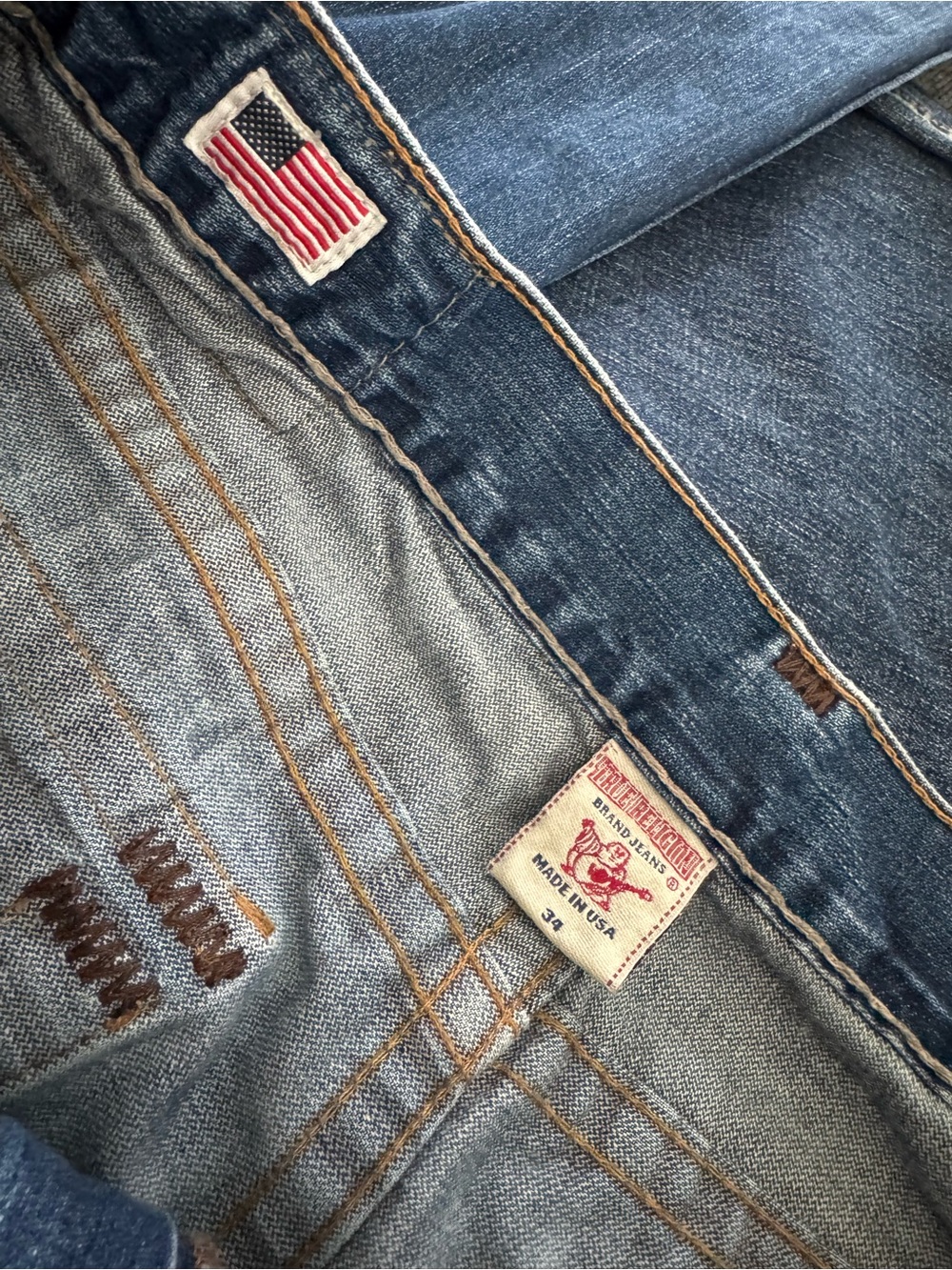 Men's True Religion Distressed Blue Denim Jeans, 34x34 - Picture 11 of 12